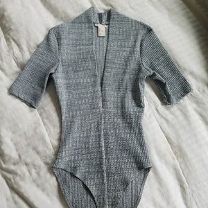 H&M grey high neck/v neck body suit